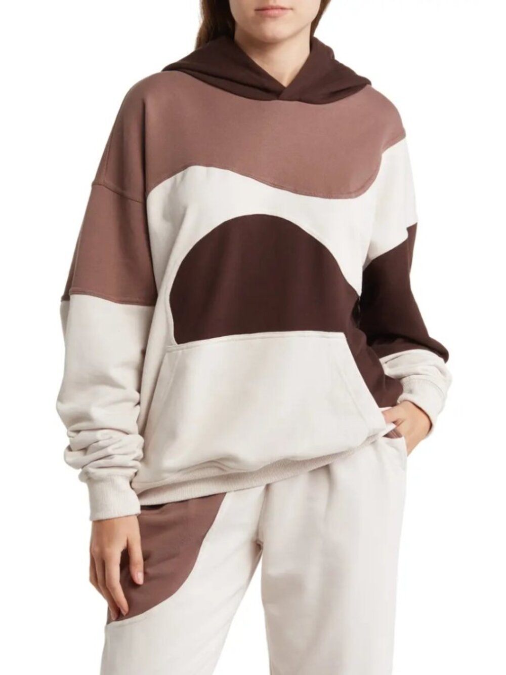 N BY NAKED WARDROBE On My Block Pullover Hoodie White Brown Oversized Size S